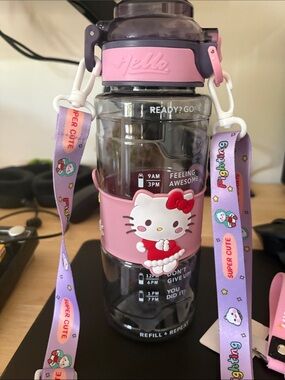 Hello Kitty Pink Clear Bottle with Strap